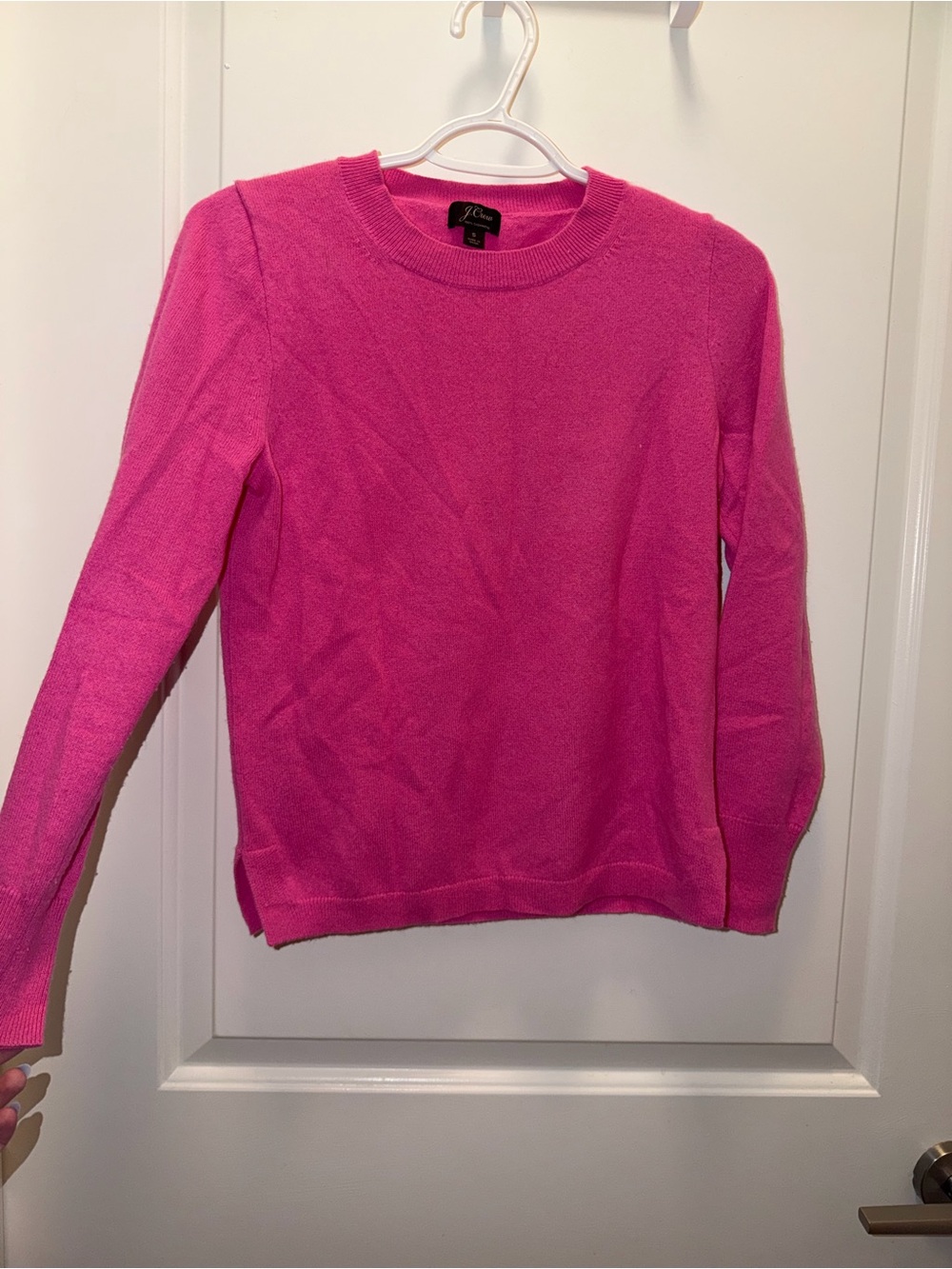 J. Crew Cashmere Crewneck Sweater in Bright Pink